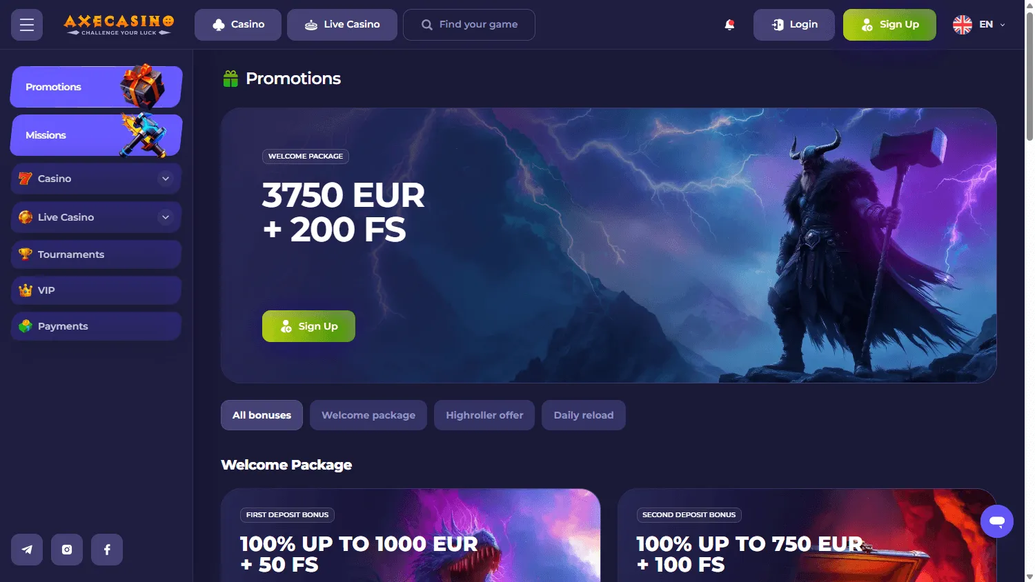 Axecasino desktop promotions with reload bonuses and tournaments